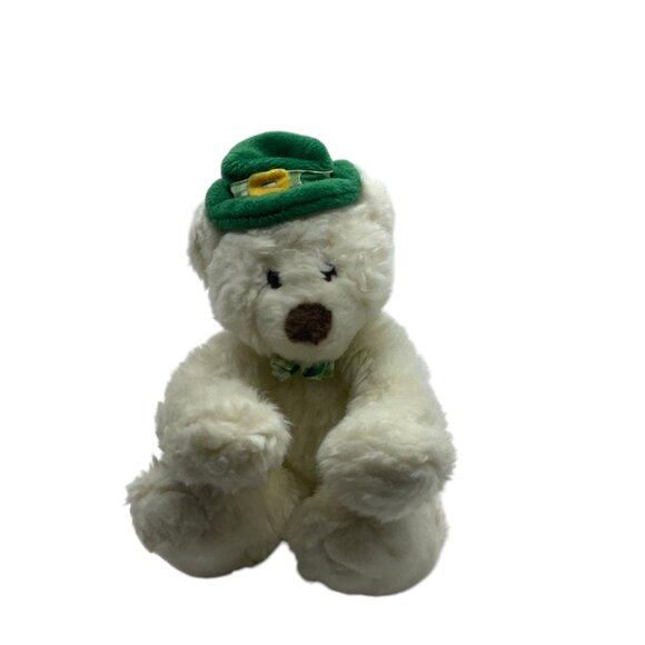 Vtg Gund Schatzi St. Patricks Day Teddy Bear Plush Collectible Ivory 8" RARE - Picture 1 of 9